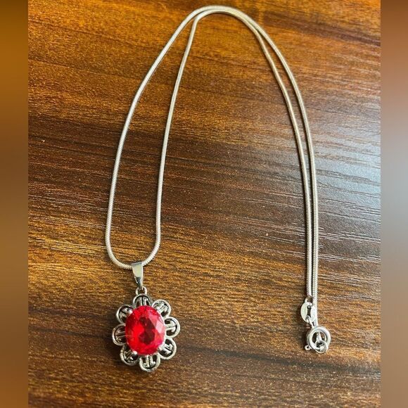 Simulated Ruby and Sterling Silver Necklace NWOT - Picture 3 of 3
